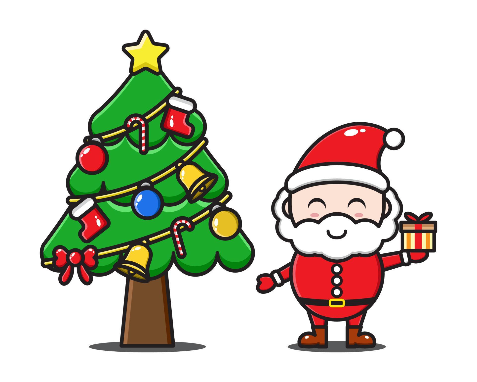 leuke cartoon kerstman met kerstboom 4690137 - Download Free Vectors,  Vector Bestanden, Ontwerpen Templates